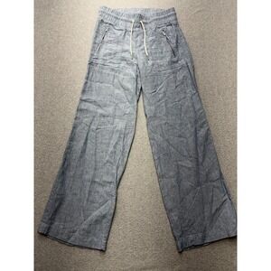 Athleta Pants Womens 2 Blue Cabo Linen‎ Wide Leg Drawstring Zip Pockets Summer